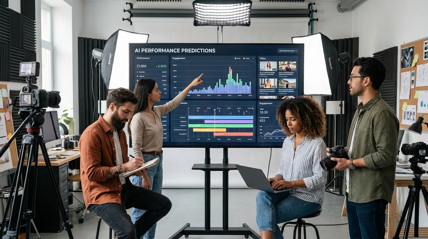 Studio team using AI analytics to optimize and scale their content strategy.
