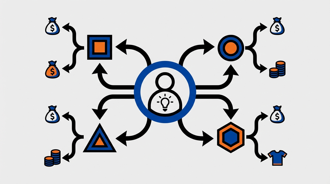 Diagram of how a creator’s content and revenue spread across platforms.