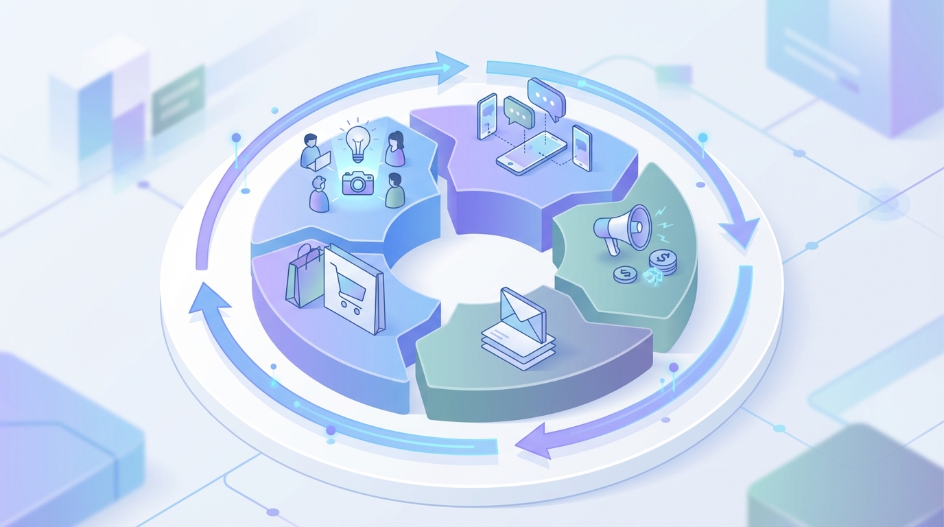 The creator content flywheel connecting social, ads, email, and retail.