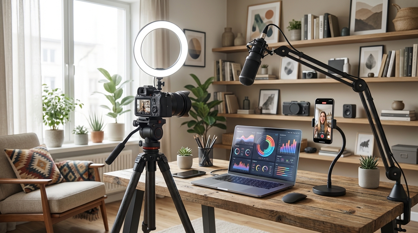 A 2025-ready creator workspace optimized for content production and analytics.