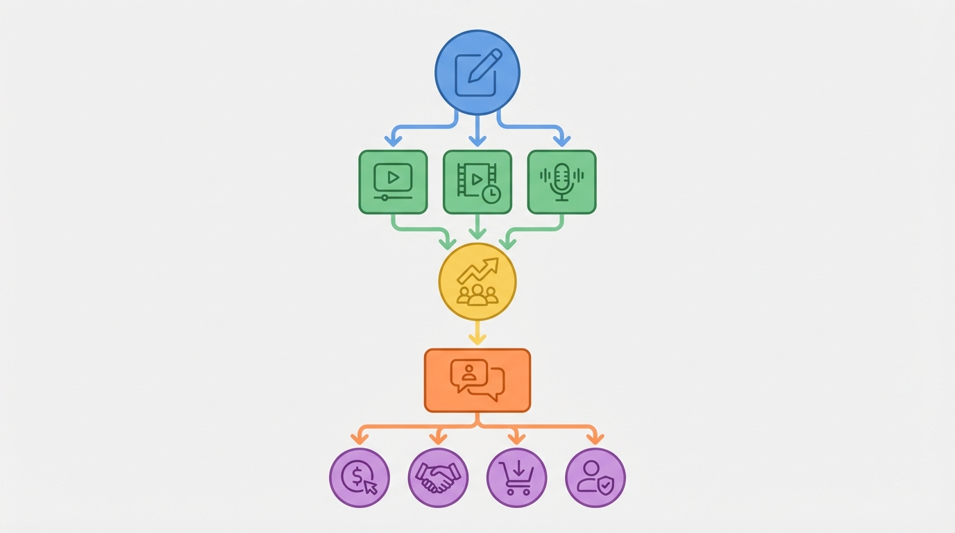 Visual overview of how creators turn content into community and revenue.