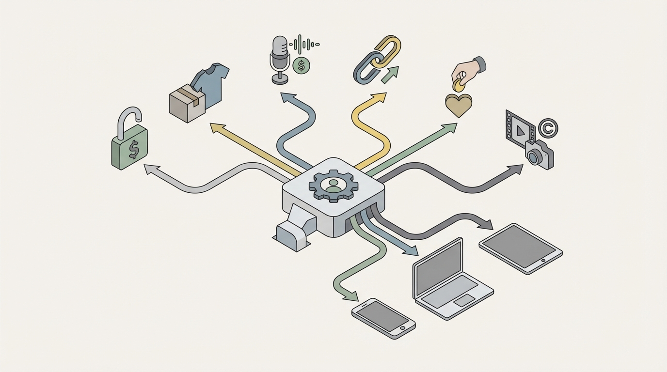 Diagram of diversified revenue streams in the creator economy.