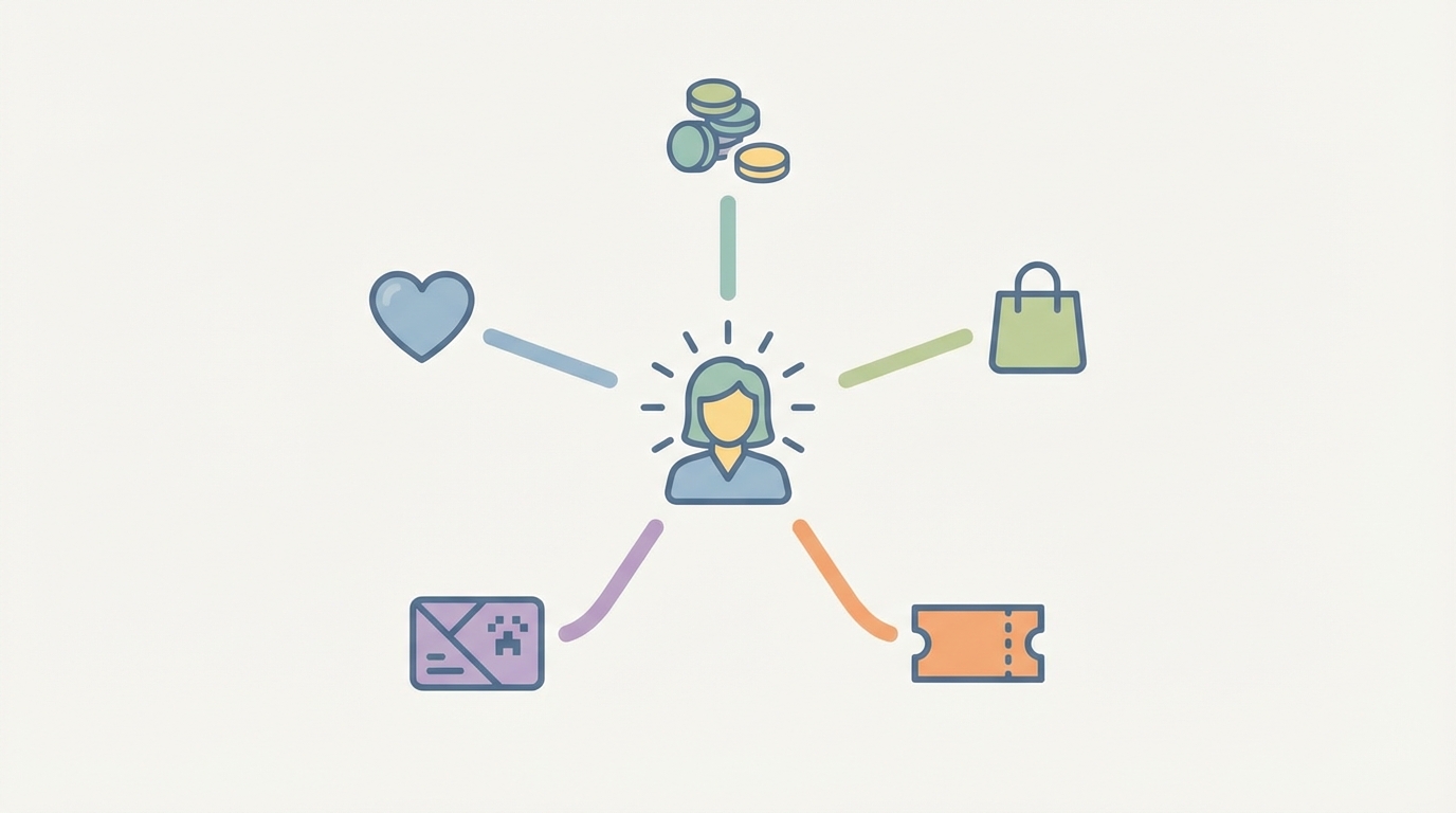 Visual representation of diversified monetization channels for creators.