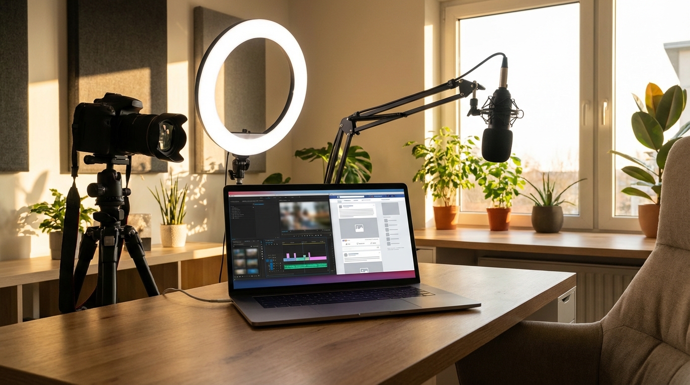 A modern creator studio used to produce content for multiple platforms.