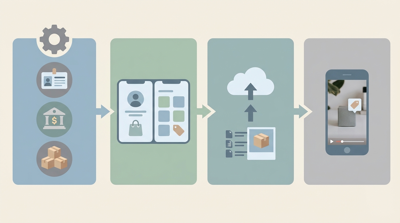 Diagram of the end-to-end setup process for creator storefronts.
