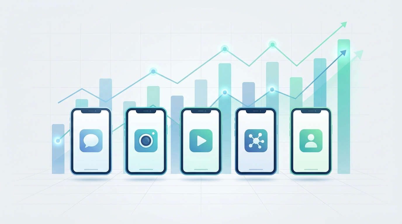 Conceptual visualization of earnings and growth comparisons across major social platforms.
