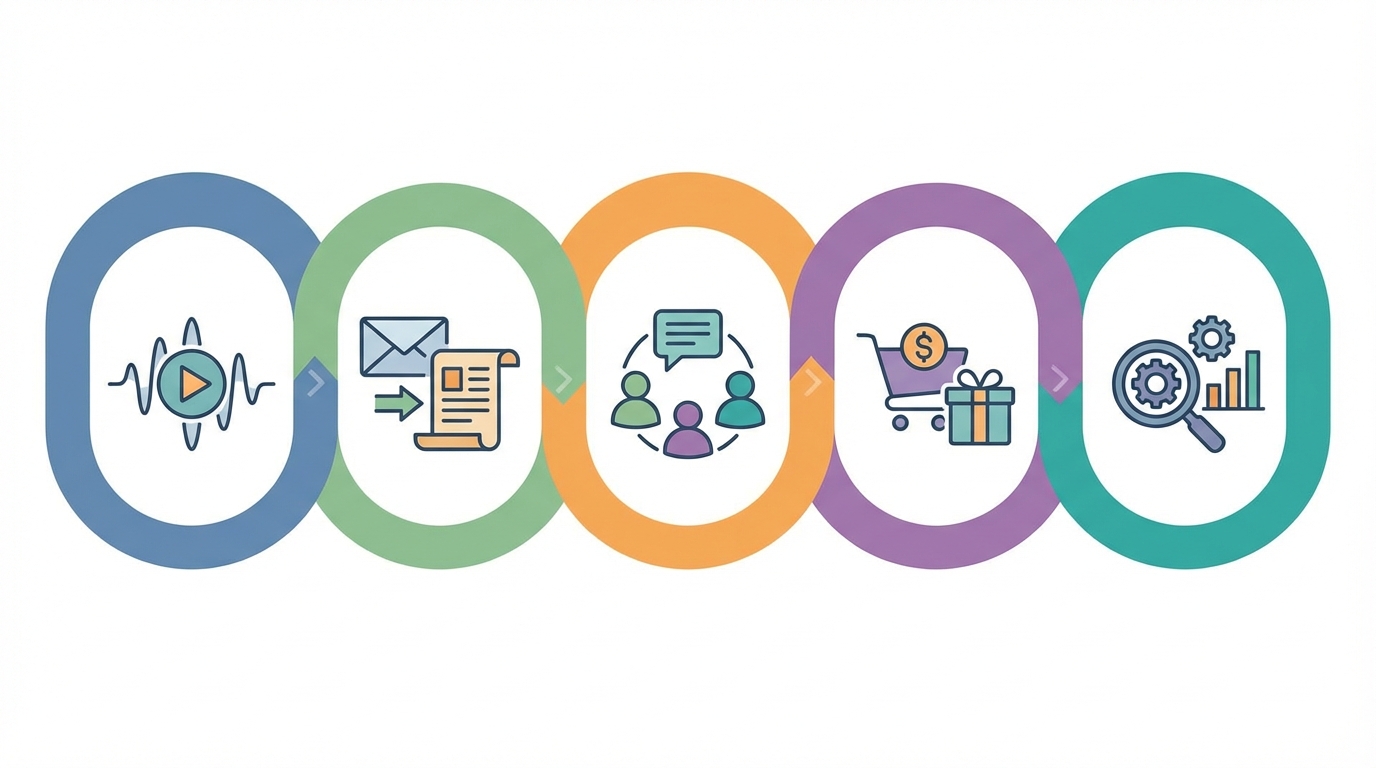 Diagram representing the key stages and tools in the 2025 creator economy